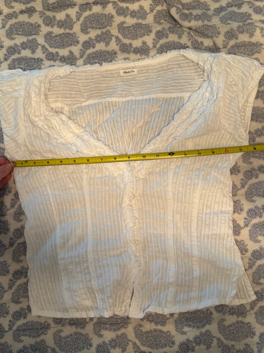 Urban Outfitters White Kimchi Blue Ria Ruffle Cotton Gauze Button-Front Blouse - Picture 11 of 12